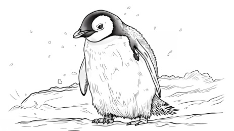 企鹅手绘线稿素描插图