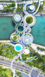 中国四川成都锦江上交子人行桥航拍图