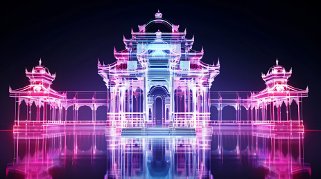 赛博朋克风传统建筑背景