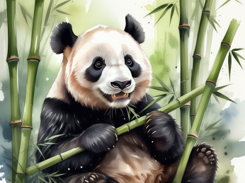 一只可爱的熊猫在吃竹子水彩插画