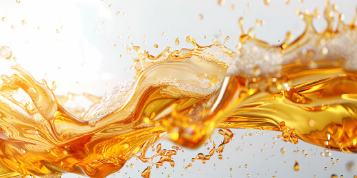 流动的漂浮在空中的金黄色的啤酒液体