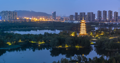 长沙城市风光，洋湖湿地公园