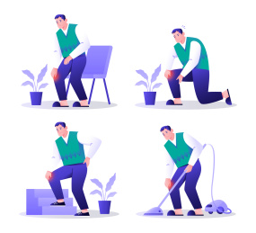 一组老人腿疼关节炎疼痛等级健康医疗矢量