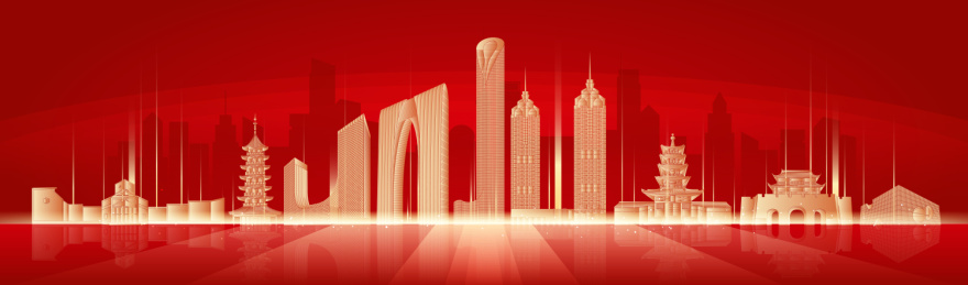 红色苏州城市地标建筑金色剪影矢量插画