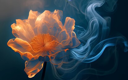 黑色背景，梦幻橙色花朵和烟气烟雾