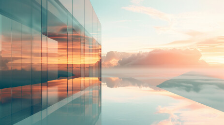 湖中宁静的别墅建筑背景