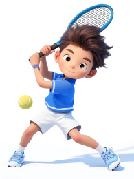 3D卡通打网球的男孩