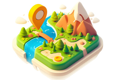 3D卡通地点导航概念场景图标