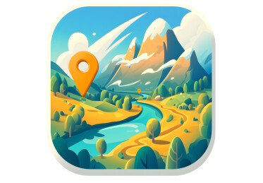 3D卡通地点导航概念场景图标