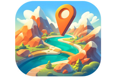 3D卡通地点导航概念场景图标