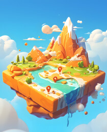 3D卡通地点导航概念场景图标