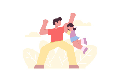 紫红色扁平风父亲节父女强壮抬起孩子人物主