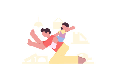 紫红色扁平风父亲节父女骑马玩耍人物主题元