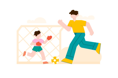 黄绿色扁平风父亲节父子踢足球人物主题元素