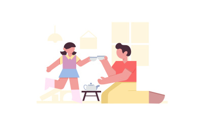 紫红色扁平风父亲节父女过家家人物主题元素