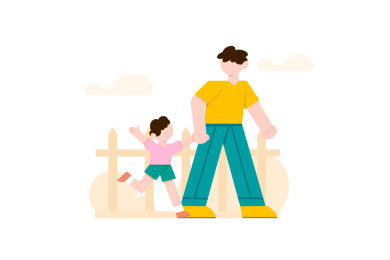 黄绿色扁平风父亲节父子散步人物主题元素