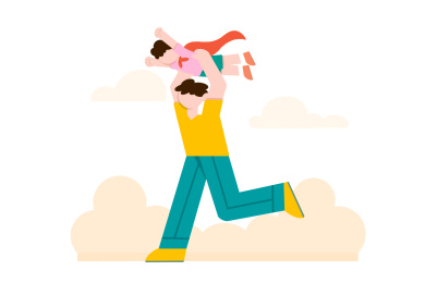 黄绿色扁平风父亲节父子超人嬉戏人物主题元