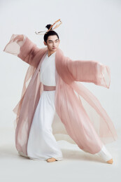 白色背景下的中国方士道士的艺术形象