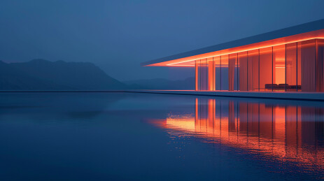 湖中宁静的别墅建筑背景