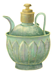 青白釉刻莲瓣纹执壶文物插画