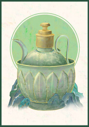 青白釉刻莲瓣纹执壶文物插画