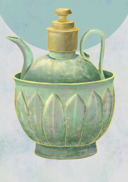 青白釉刻莲瓣纹执壶文物插画