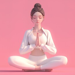 3D渲染的卡通女孩瑜伽冥想姿势
