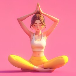 3D渲染的卡通女孩瑜伽冥想姿势