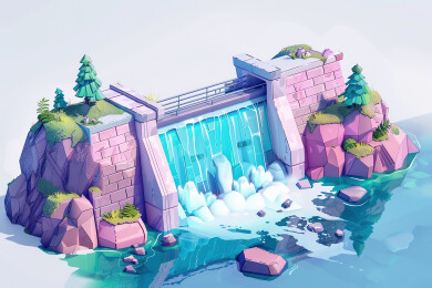 卡通水坝与流水