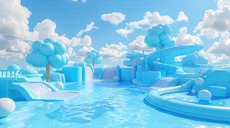 3D卡通蓝色清凉感儿童水上乐园夏天消夏