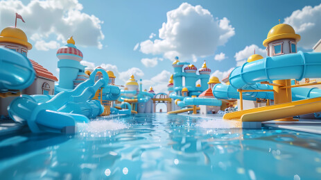 3D卡通蓝色清凉感儿童水上乐园夏天消夏