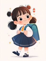 穿校服背书包的可爱女生，卡通人物插画