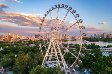 天津天塔湖水上公园景区城市日落晚霞风光