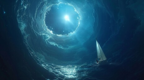 帆船向着远处的虚空前行