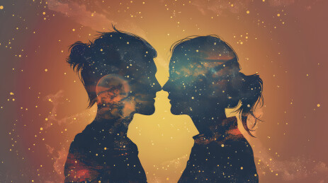 七夕节情侣亲吻矢量插画背景