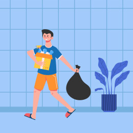 男孩丢垃圾插画