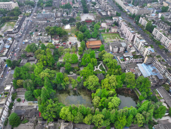 四川省成都市崇州市崇州文庙罨画池航拍