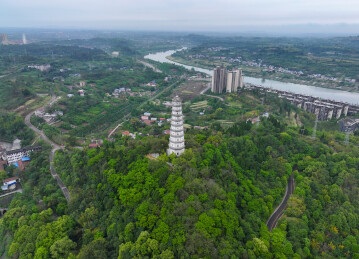 内江市市中区乐贤半岛旅游区塔山公园航拍