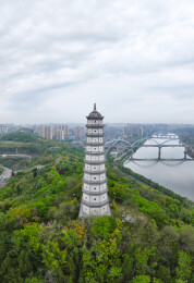 内江市市中区乐贤半岛旅游区塔山公园航拍