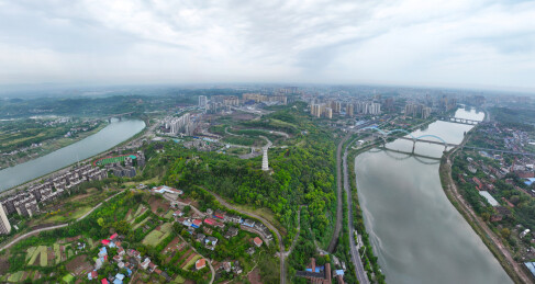 内江市市中区乐贤半岛旅游区塔山公园航拍