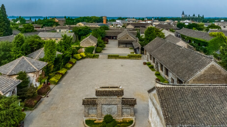 中国江苏省新沂市航拍窑湾古镇园林建筑