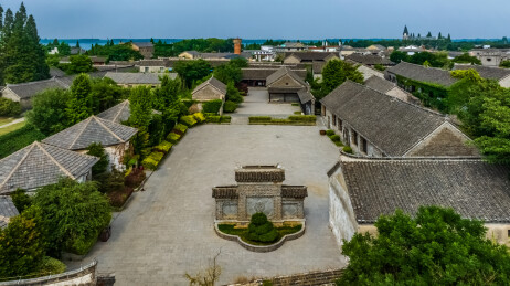 中国江苏省新沂市航拍窑湾古镇园林建筑