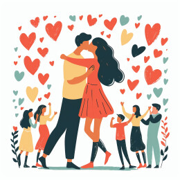 情侣亲吻朋友祝贺插画