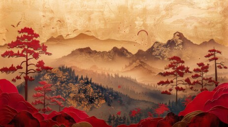中式建筑中国风格山水