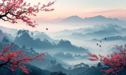 中式建筑中国风格山水