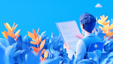 穿着西装的男性坐在花草丛中看报纸插画