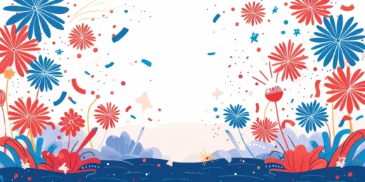 蓝白红花卉图案的美国独立日背景