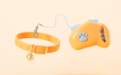 卡通宠物项圈和宠物牵引绳3D渲染