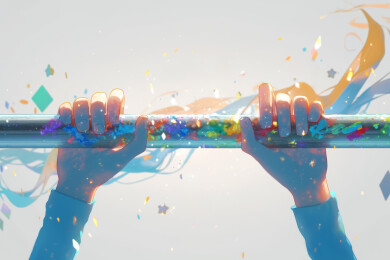 卡通手握彩色杠杆