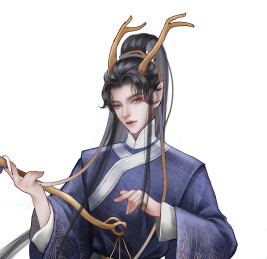 鹿角古代男子手持